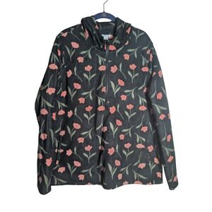 O'Neill Fleece Hoodie Black Coral Floral Quarter Zip Pullover Comfy Size XL 0326